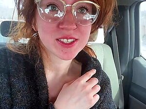 Horny MILF Plays With Pussy In The Back Seat. Redhead Mom In Glasses Gets In The Car And Films Herself Masturbating In The Back Seat