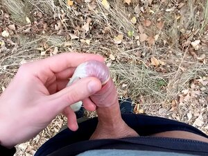 Fresh Horny Twink Found A Used Condom In The Woods, So He Put His Cock In It And Spermed