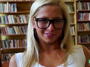 Sexy Glasses Wearing Slut Pounded Action in Library