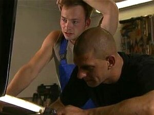 Threesome In The Car Shop, Lucie Theodorova Pleasant Two Males In A Car Shop