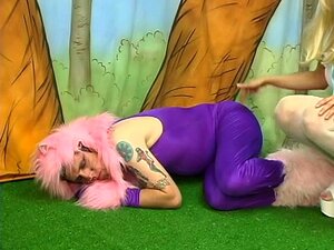 Poodle Dressed Man Has To Eat Dirty Soil For His Busty Mistress