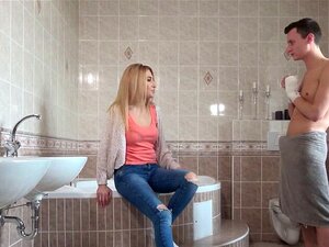 Blonde Milf Helps Fresh Guy Bath. Fresh Guy With Injured Arms Trying To Bath But Sexy Blonde Milf Helping Him Till Turning Him On And Then Fucking His Huge Dick In Bathtub