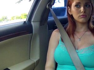 Busty red haired teen Rainia Belle screwed up in the car