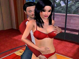 Vacker 3D-tecknad Brunett Som Njuter Av