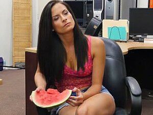 Huge Melons Brunette Lady Massive Poked On Pawnshop Table