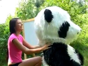 Titted dark brown to have sex with massive toy panda